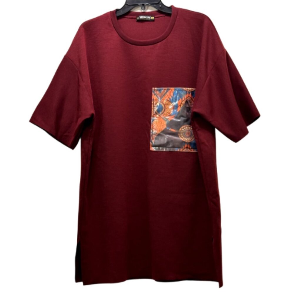 Burgundy Oversized Short Sleeves Top Size:OS